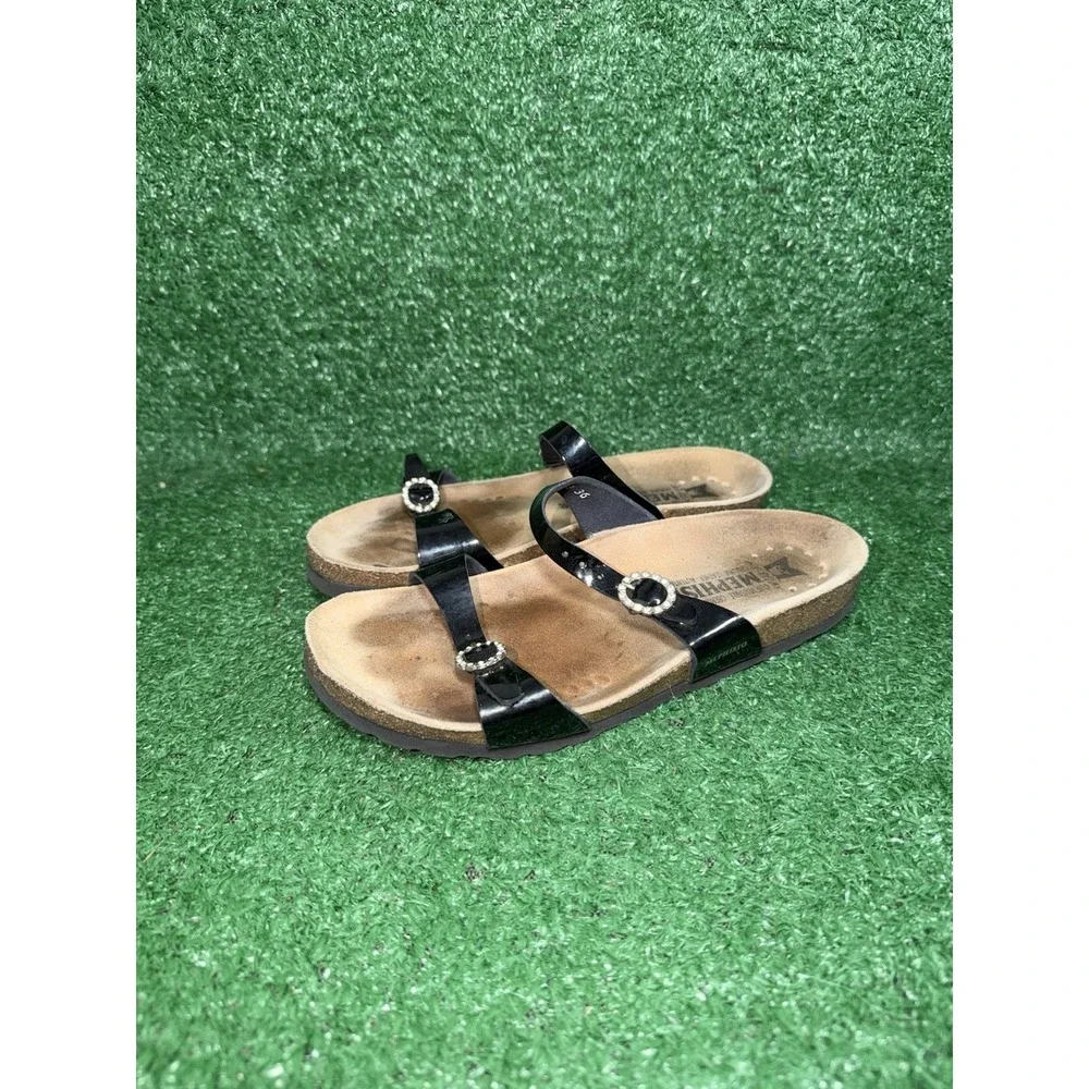 Mephisto Womens Size 6 Sandal Black Patent Norie Slides Crystal Rhinestone EU 36
